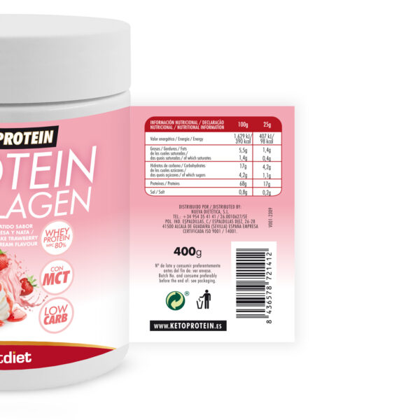 BATIDO DE PROTEÍNAS + COLÁGENO DE FRESA Y NATA SHAKE 400 G - Imagen 7