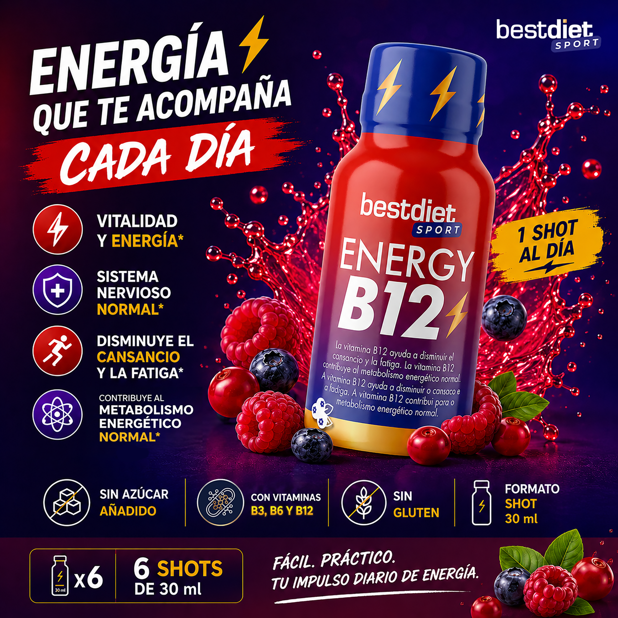 Energy B12 de Bestdiet Sport | 6 shots - Imagen 2